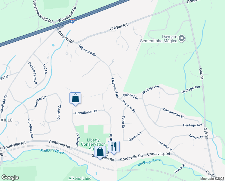 map of restaurants, bars, coffee shops, grocery stores, and more near 41 Edgewood Road in Southborough