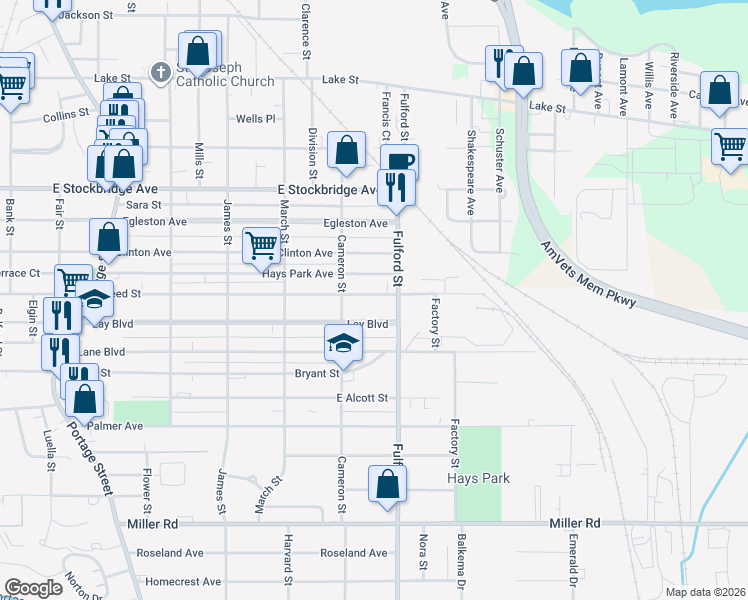 map of restaurants, bars, coffee shops, grocery stores, and more near in Kalamazoo