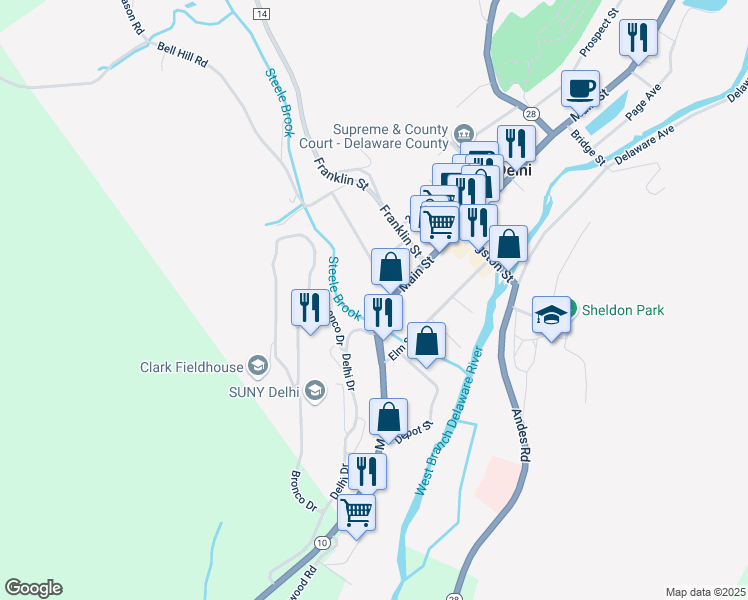 map of restaurants, bars, coffee shops, grocery stores, and more near 4 Clinton Street in Delhi