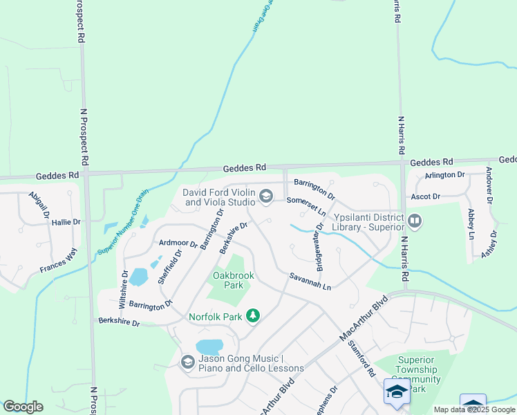 map of restaurants, bars, coffee shops, grocery stores, and more near 8597 Somerset Lane in Superior Charter Township