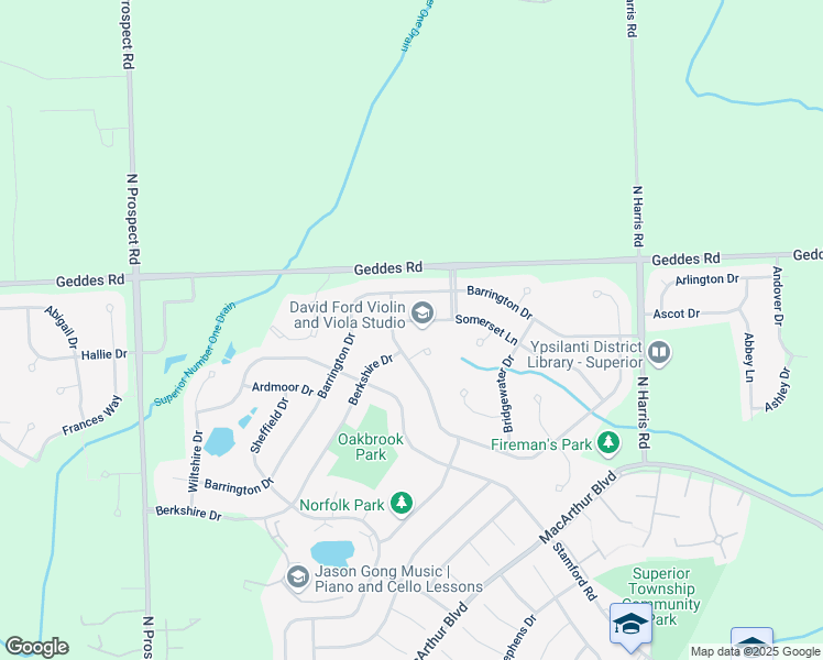map of restaurants, bars, coffee shops, grocery stores, and more near 8597 Somerset Lane in Superior Charter Township