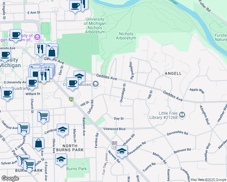 map of restaurants, bars, coffee shops, grocery stores, and more near 2019 Seneca Avenue in Ann Arbor