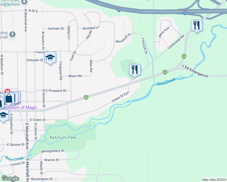 map of restaurants, bars, coffee shops, grocery stores, and more near 894 East Michigan Avenue in Marshall