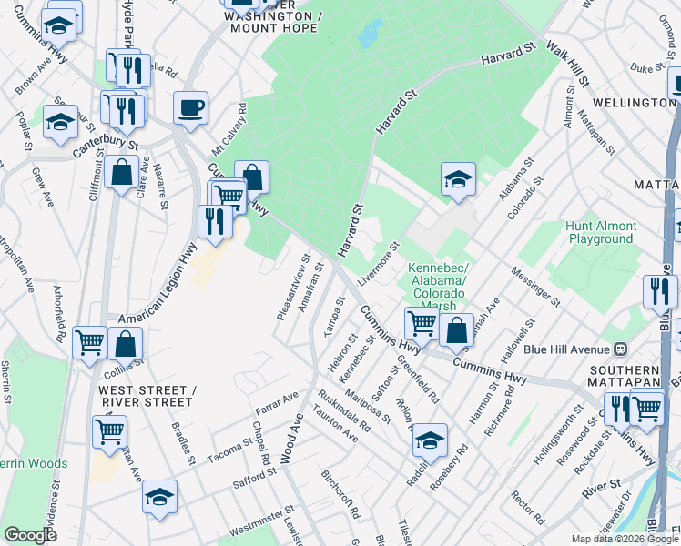 map of restaurants, bars, coffee shops, grocery stores, and more near in Boston