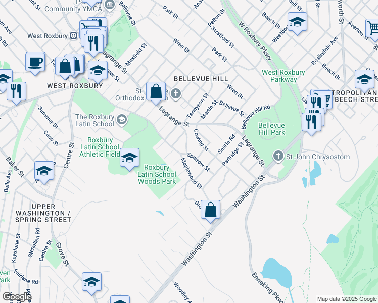 map of restaurants, bars, coffee shops, grocery stores, and more near 20 Crockers Lane in Boston