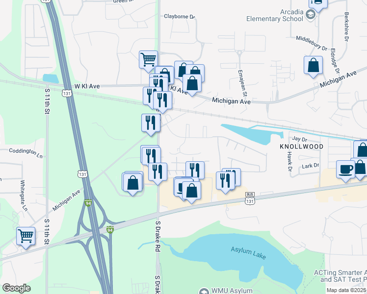 map of restaurants, bars, coffee shops, grocery stores, and more near in Kalamazoo