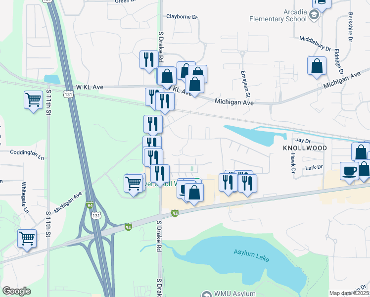 map of restaurants, bars, coffee shops, grocery stores, and more near in Kalamazoo
