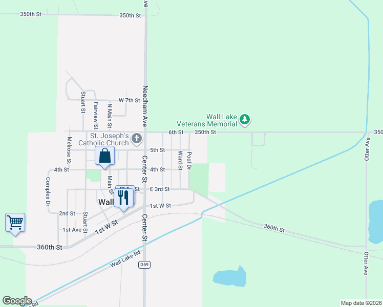 map of restaurants, bars, coffee shops, grocery stores, and more near 5th Street in Wall Lake
