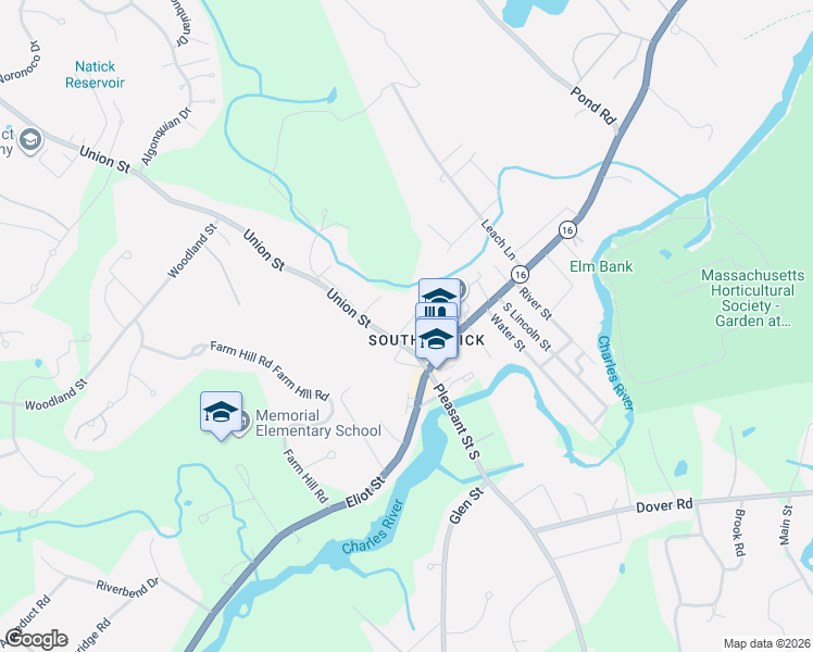 map of restaurants, bars, coffee shops, grocery stores, and more near 3 Broads Avenue in Natick
