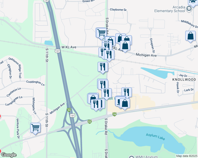 map of restaurants, bars, coffee shops, grocery stores, and more near 5088 West Michigan Avenue in Kalamazoo