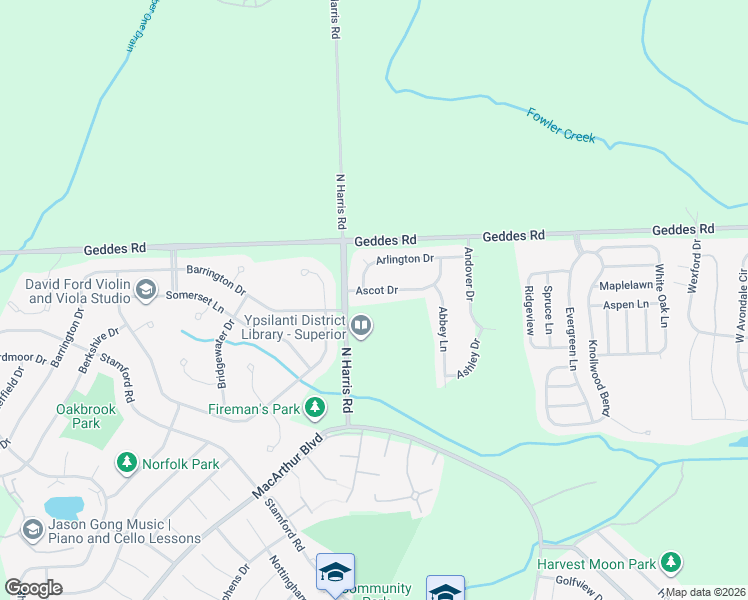 map of restaurants, bars, coffee shops, grocery stores, and more near 9096 Ascot Drive in Superior Charter Township