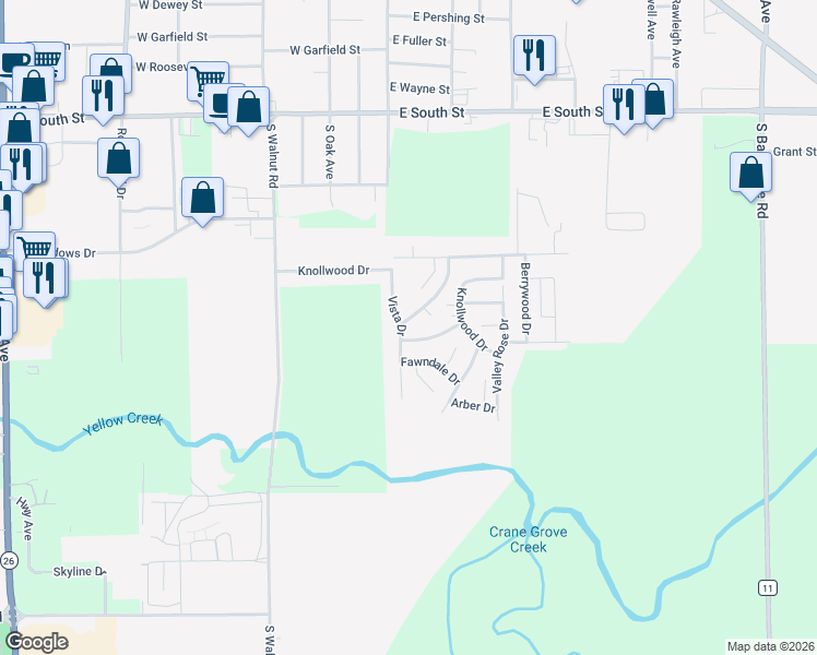 map of restaurants, bars, coffee shops, grocery stores, and more near 101 Tanglewood Drive in Freeport