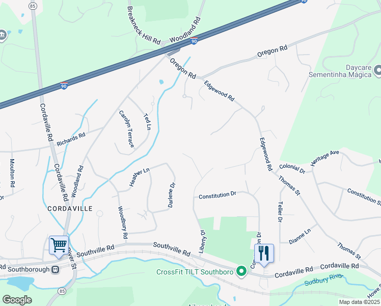 map of restaurants, bars, coffee shops, grocery stores, and more near 7 Wentworth Drive in Southborough