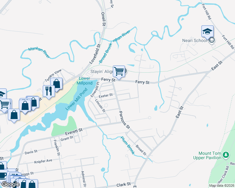 map of restaurants, bars, coffee shops, grocery stores, and more near 20 Parson Street in Easthampton