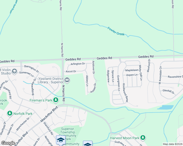 map of restaurants, bars, coffee shops, grocery stores, and more near 1953 Andover Drive in Superior Charter Township