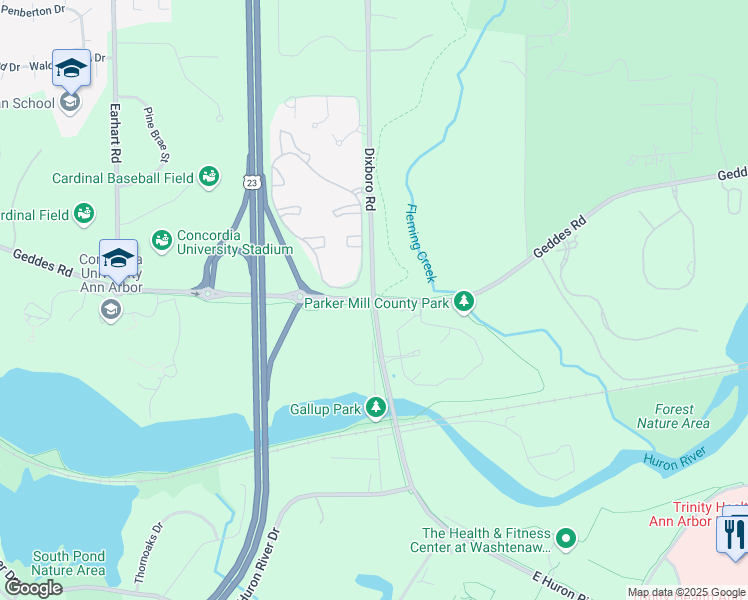 map of restaurants, bars, coffee shops, grocery stores, and more near 278-334 North Dixboro Road in Ann Arbor