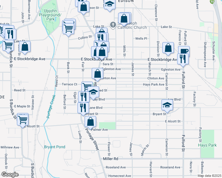 map of restaurants, bars, coffee shops, grocery stores, and more near 842 Hays Park Avenue in Kalamazoo
