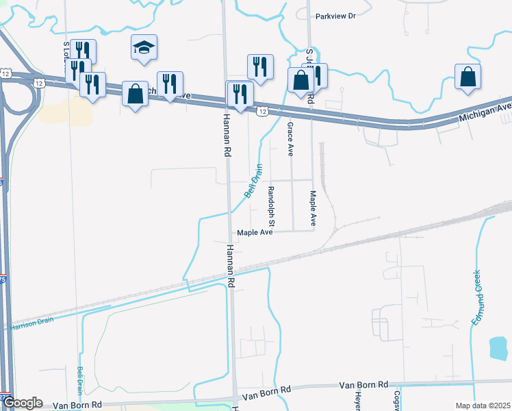 map of restaurants, bars, coffee shops, grocery stores, and more near 4371 Nyman Street in Wayne