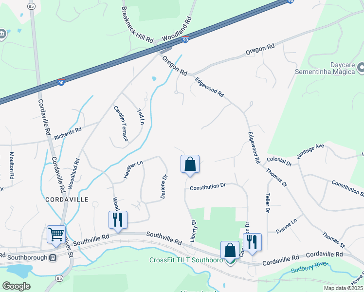 map of restaurants, bars, coffee shops, grocery stores, and more near 7 Wentworth Drive in Southborough