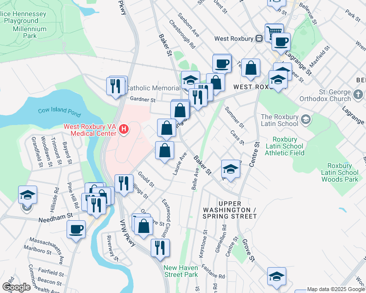 map of restaurants, bars, coffee shops, grocery stores, and more near 22 Cypress Street in Boston