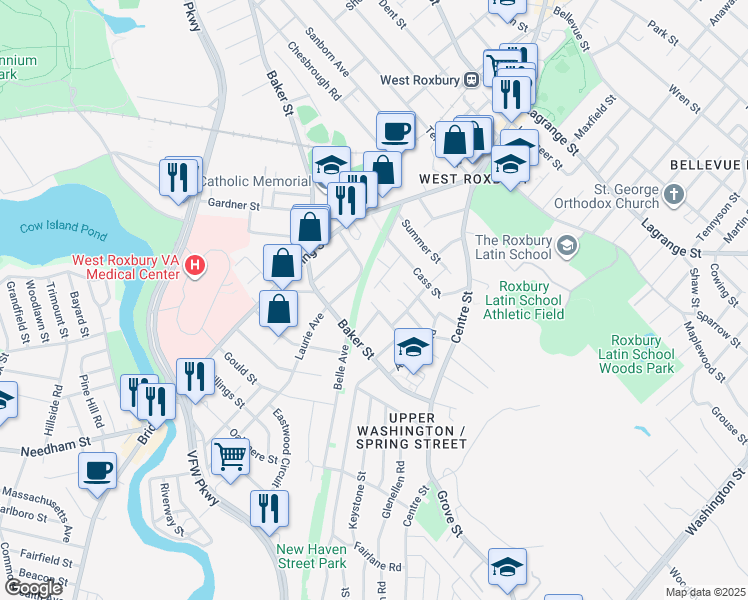 map of restaurants, bars, coffee shops, grocery stores, and more near 63 Johnson Street in Boston