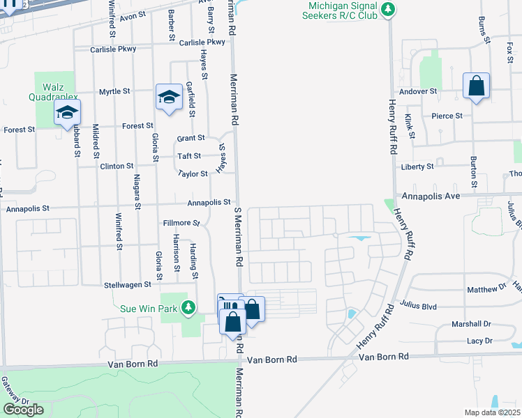 map of restaurants, bars, coffee shops, grocery stores, and more near 657-699 Apple Street in Westland