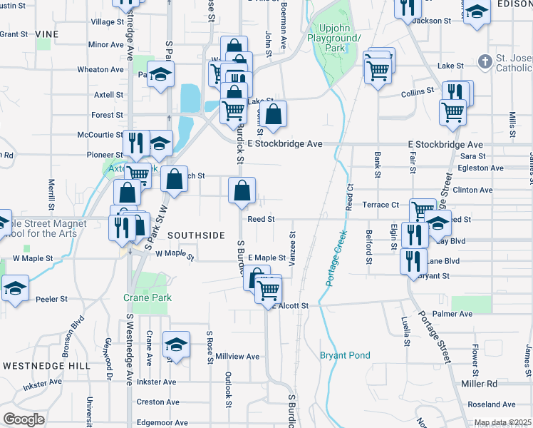map of restaurants, bars, coffee shops, grocery stores, and more near 149 Reed Avenue in Kalamazoo