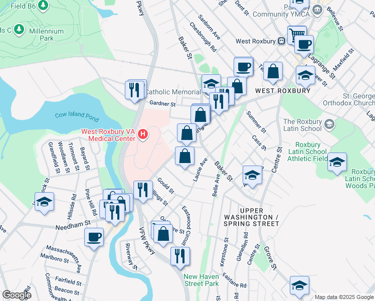map of restaurants, bars, coffee shops, grocery stores, and more near 22 Cypress Street in Boston