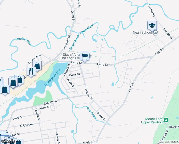 map of restaurants, bars, coffee shops, grocery stores, and more near 13 Boylston Street in Easthampton