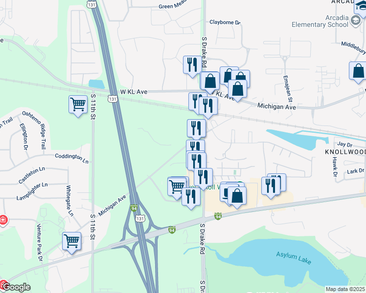 map of restaurants, bars, coffee shops, grocery stores, and more near 5088 West Michigan Avenue in Kalamazoo