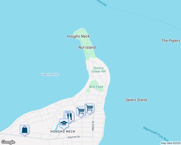 map of restaurants, bars, coffee shops, grocery stores, and more near 25 Nut Island Avenue in Quincy