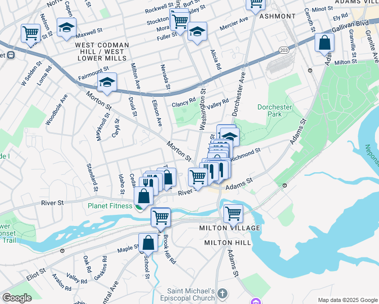 map of restaurants, bars, coffee shops, grocery stores, and more near in Boston