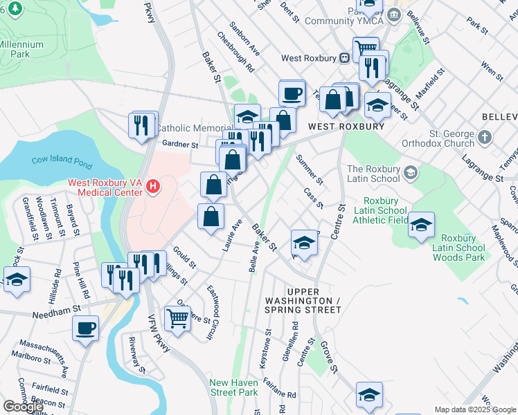 map of restaurants, bars, coffee shops, grocery stores, and more near 67 Constance Road in Boston