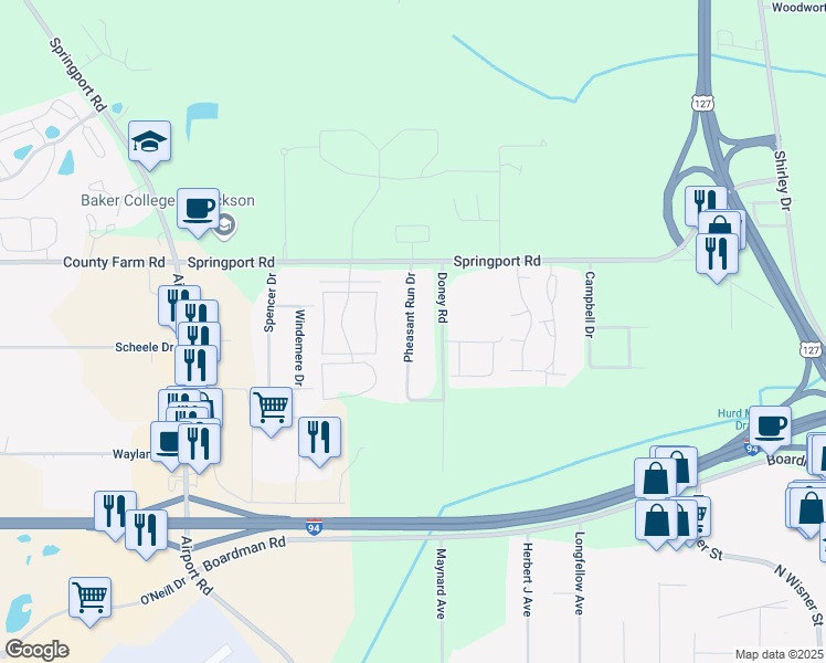 map of restaurants, bars, coffee shops, grocery stores, and more near 2951 Springport Road in Jackson