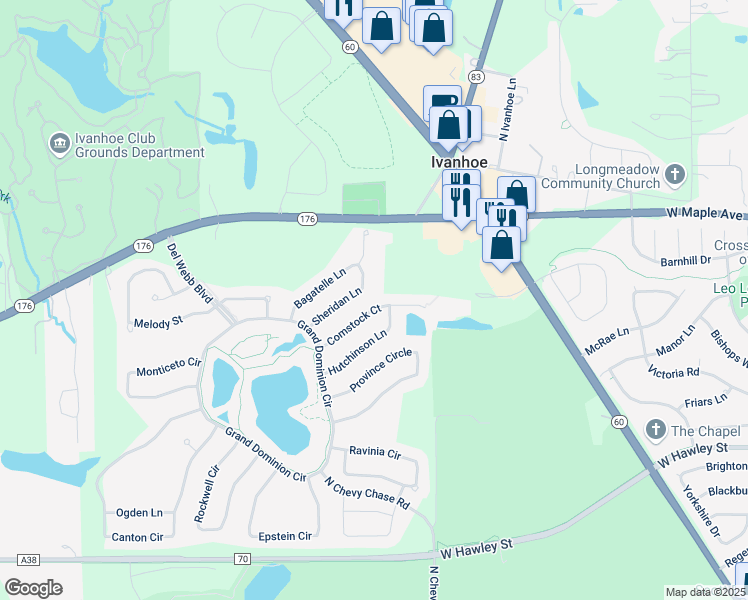 map of restaurants, bars, coffee shops, grocery stores, and more near 3224 Comstock Court in Mundelein