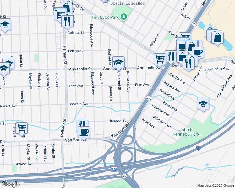 map of restaurants, bars, coffee shops, grocery stores, and more near 4980 Croissant Street in Dearborn Heights