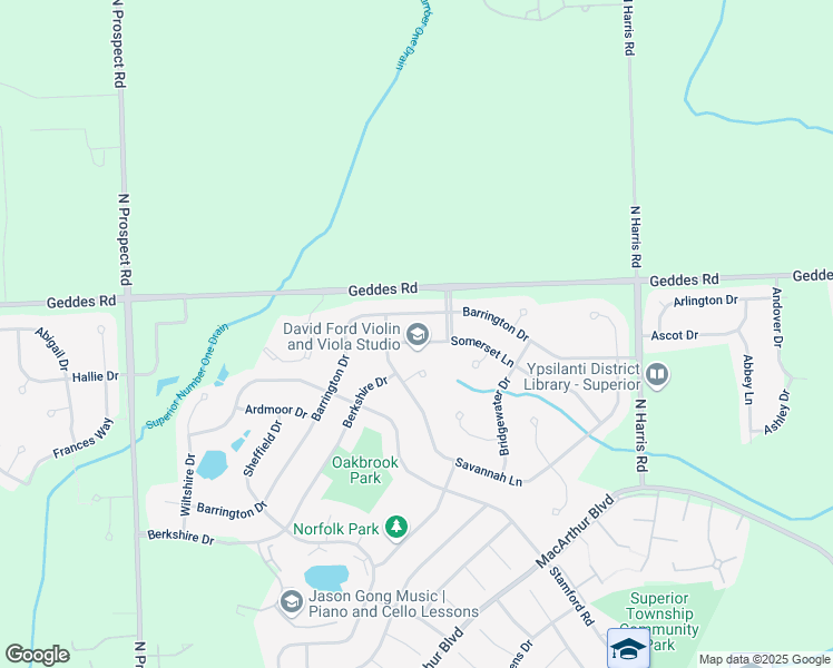 map of restaurants, bars, coffee shops, grocery stores, and more near 8597 Somerset Lane in Superior Charter Township