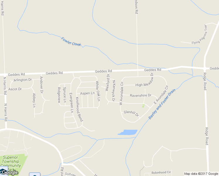 map of restaurants, bars, coffee shops, grocery stores, and more near 1862 Wexford Drive in Superior Charter Township