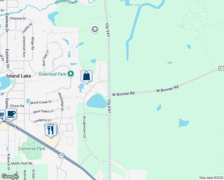 map of restaurants, bars, coffee shops, grocery stores, and more near 27920 West Bonner Road in Wauconda