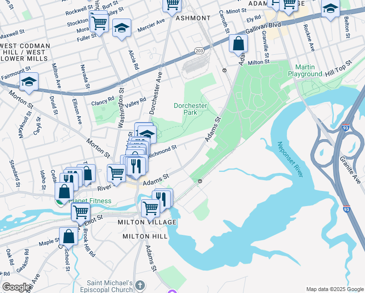 map of restaurants, bars, coffee shops, grocery stores, and more near 107 Richmond Street in Boston