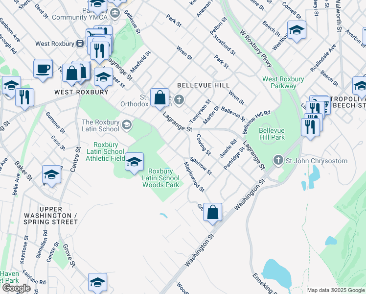 map of restaurants, bars, coffee shops, grocery stores, and more near 20 Crockers Lane in Boston
