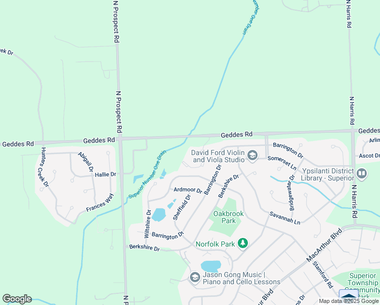map of restaurants, bars, coffee shops, grocery stores, and more near 8380 Geddes Road in Superior Township