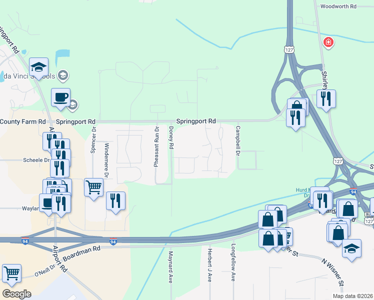 map of restaurants, bars, coffee shops, grocery stores, and more near 2301 Carriage Lane in Jackson