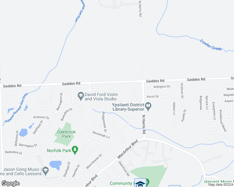 map of restaurants, bars, coffee shops, grocery stores, and more near 8741 Barrington Drive in Ypsilanti