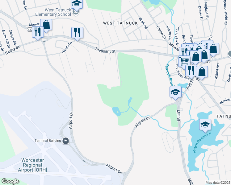 map of restaurants, bars, coffee shops, grocery stores, and more near 1222 Pleasant Street in Worcester