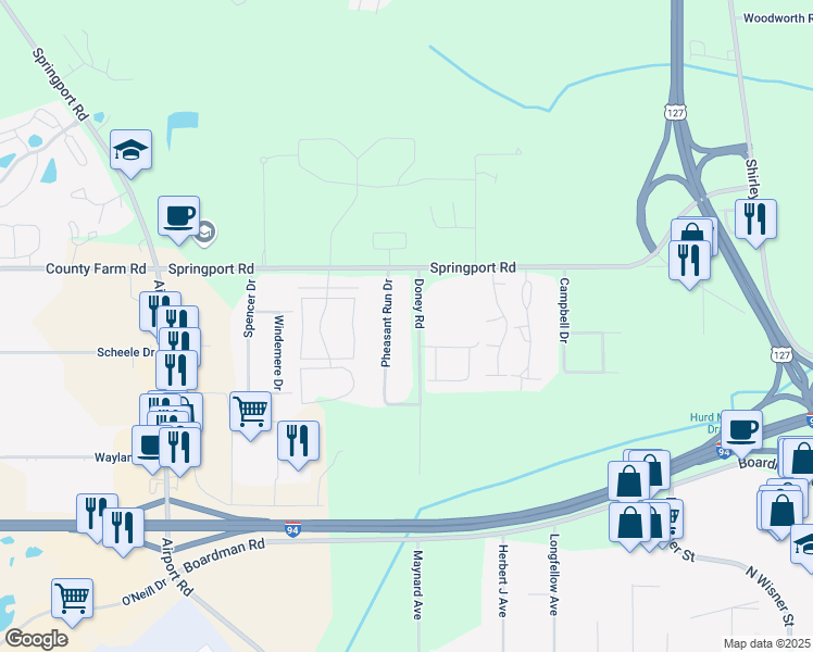 map of restaurants, bars, coffee shops, grocery stores, and more near 2951 Springport Road in Jackson
