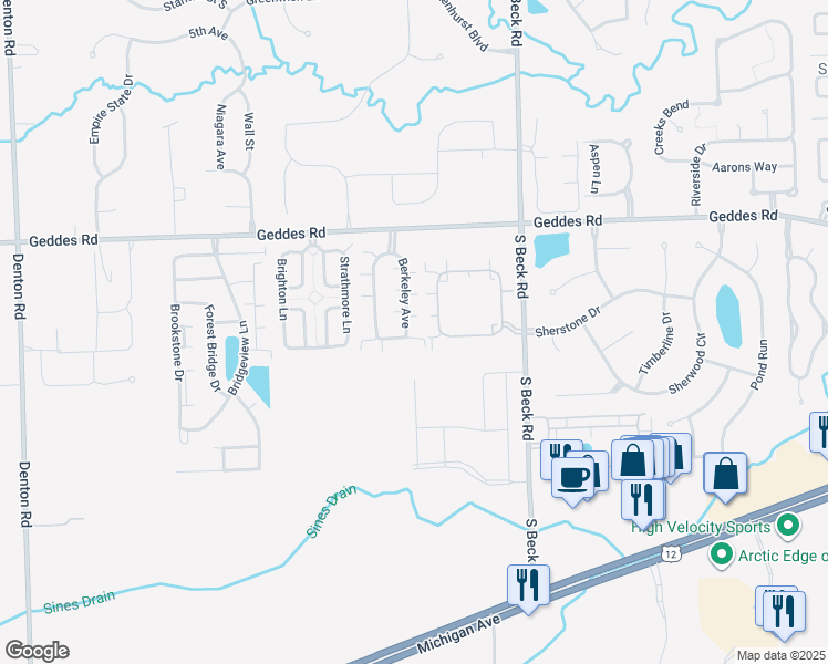 map of restaurants, bars, coffee shops, grocery stores, and more near 4203 Berkeley Avenue in Wayne County