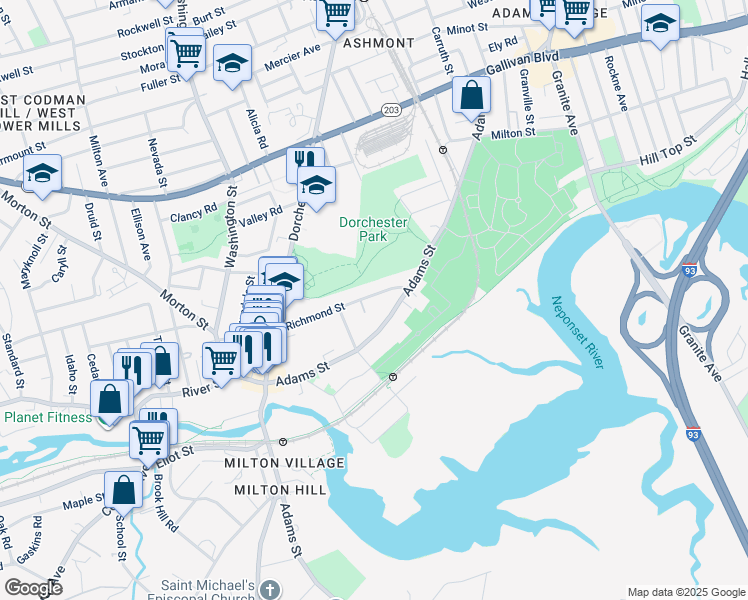 map of restaurants, bars, coffee shops, grocery stores, and more near 115 Richmond Street in Boston