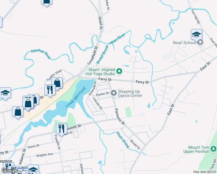map of restaurants, bars, coffee shops, grocery stores, and more near 20 Parson Street in Easthampton