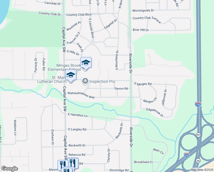 map of restaurants, bars, coffee shops, grocery stores, and more near 244 Devon Road in Battle Creek